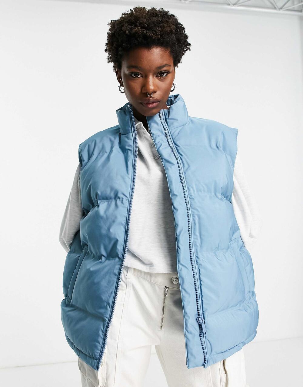 Weekday Dusty Blue Sleeveless Zip Up Layer Puffer Vest Women’s Size XS